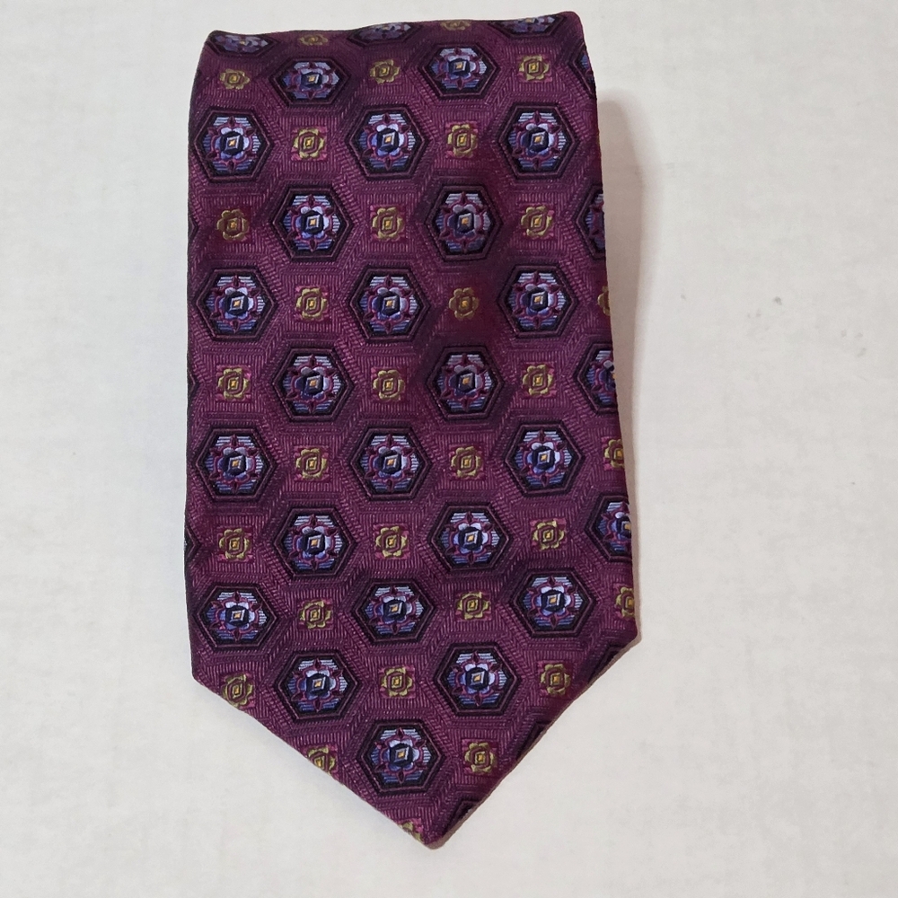 Robert Talbott Best of Class Hand Sewn Silk Tie Purple Gold Geometric Made USA - Picture 2 of 9